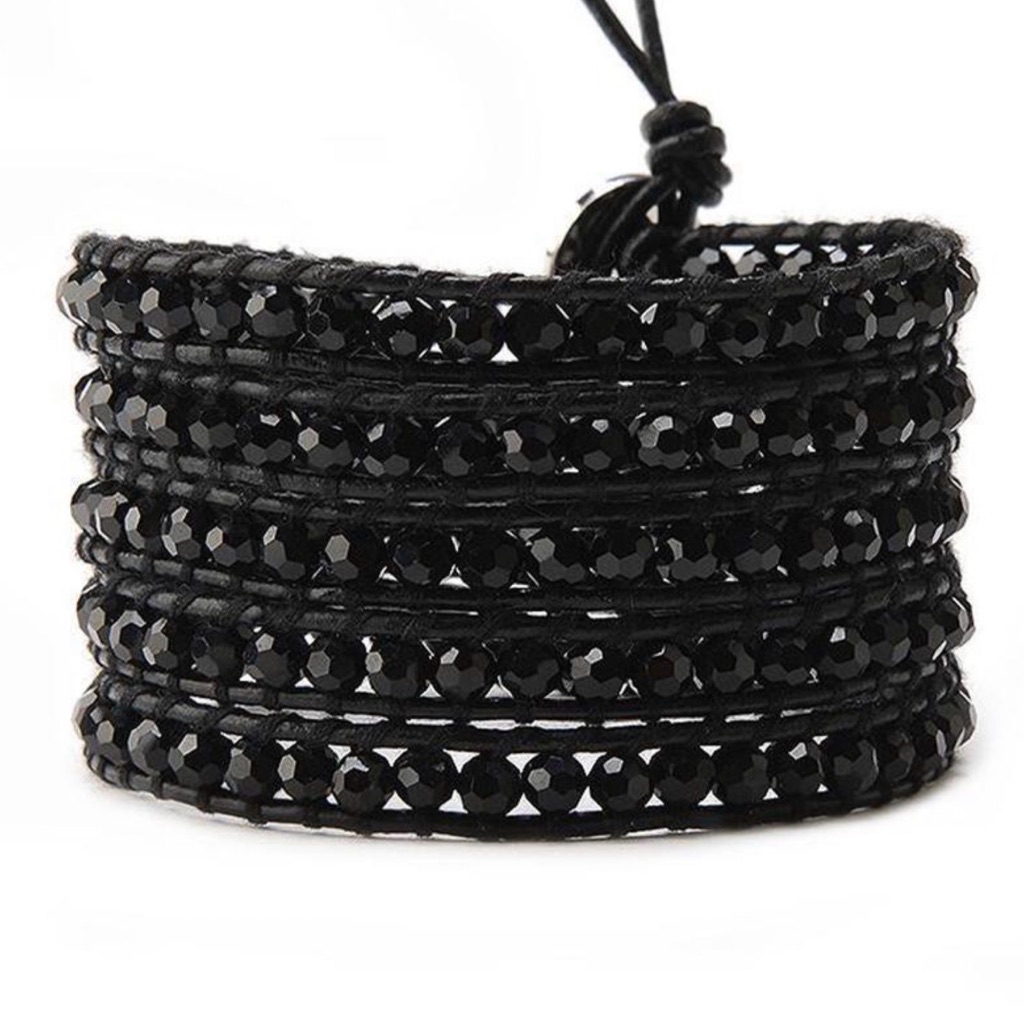 Victoria Emerson Black Onyx Crystal On Black Leather Wrap 90 55$